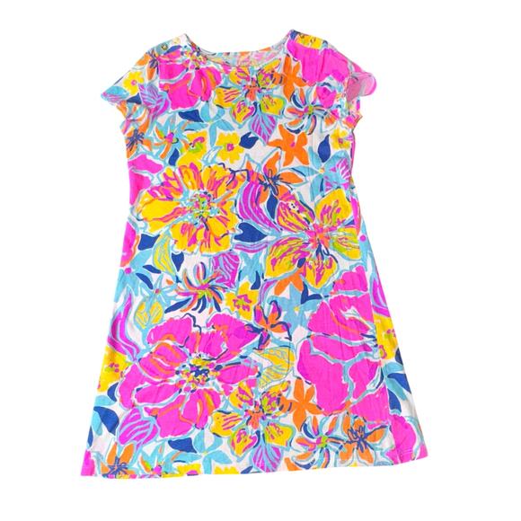 Lilly Pulitzer Girl Sze Large 12 Floral Cotton Jersey Short Sleeve Dress Vibrant - Picture 1 of 8